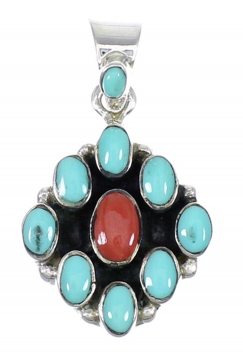 Sterling Silver Turquoise And Coral Southwest Pendant YX67737