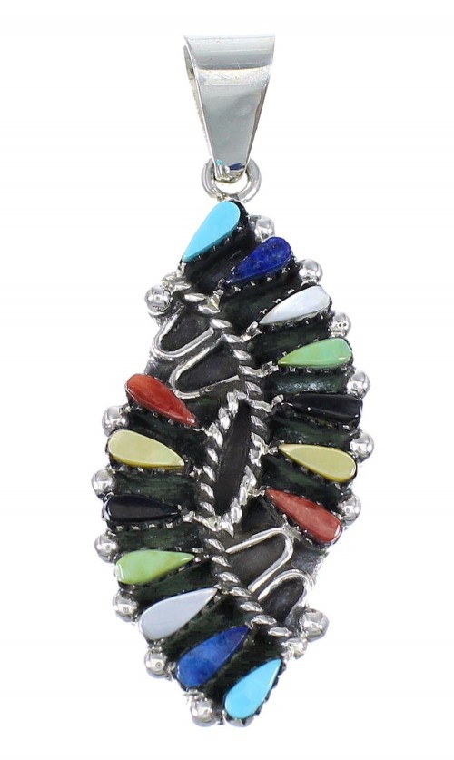 Sterling Silver Multicolor Needlepoint Southwestern Pendant YX67781