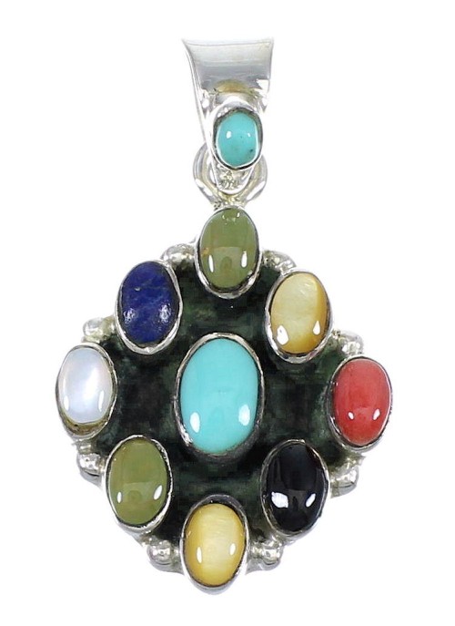 Genuine Sterling Silver Multicolor Southwest Pendant YX67798