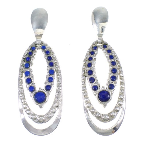 Southwestern Sterling Silver And Lapis Post Dangle Earrings YX68314