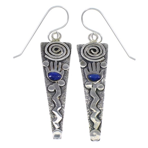 Lapis And Sterling Silver Southwest Hand Hook Dangle Earrings YX68387