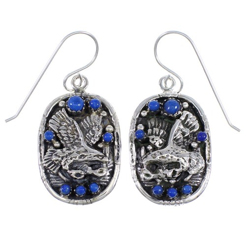 Lapis And Sterling Silver Southwest Eagle Hook Dangle Earrings YX68486