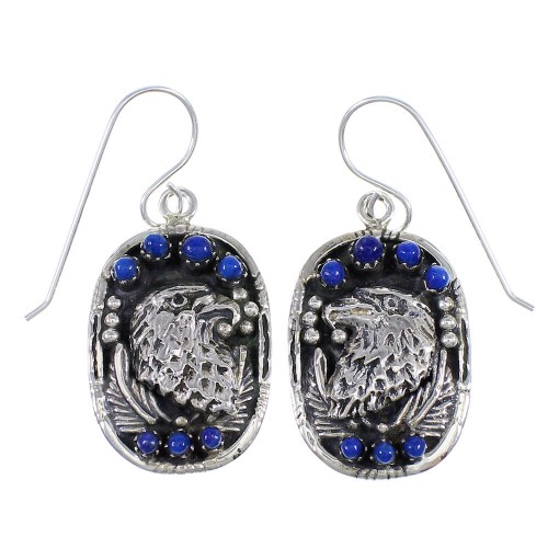 Lapis And Sterling Silver Southwestern Eagle Hook Dangle Earrings YX68487