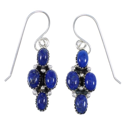 Lapis And Authentic Sterling Silver Southwestern Hook Dangle Earrings YX68490