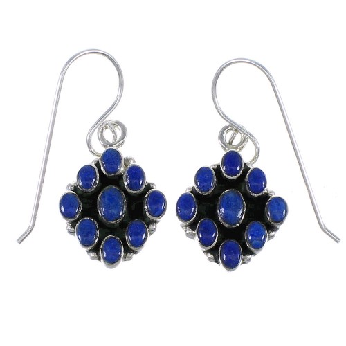 Southwest Lapis And Sterling Silver Hook Dangle Earrings YX68491