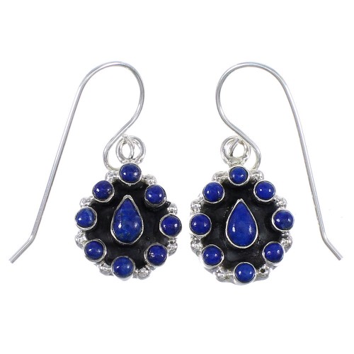 Southwestern Lapis And Sterling Silver Hook Dangle Earrings YX68492