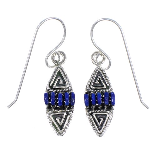 Southwestern Sterling Silver And Lapis Needlepoint Water Wave Hook Dangle Earrings YX68500