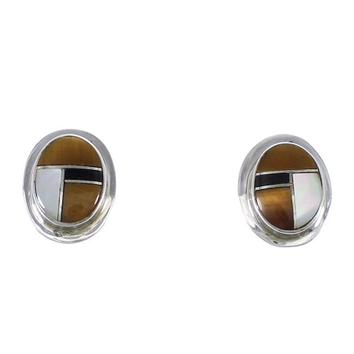 Southwestern Sterling Silver Multicolor Inlay Post Earrings YX70892