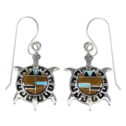 Southwestern Multicolor Silver Turtle Hook Dangle Earrings YX70912