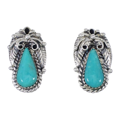 Southwest Turquoise And Sterling Silver Post Earrings YX68538