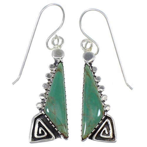 Turquoise And Authentic Sterling Silver Southwest Water Wave Hook Dangle Earrings YX68590