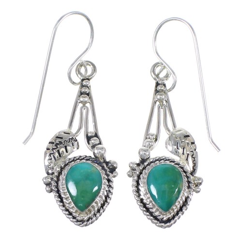 Southwestern Turquoise And Sterling Silver Jewelry Hook Dangle Earrings YX68619