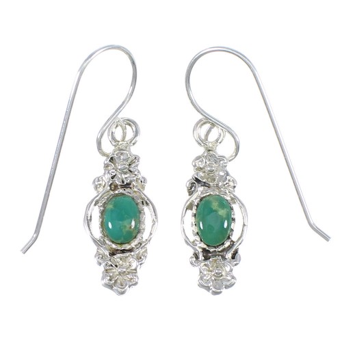 Southwest Authentic Sterling Silver And Turquoise Flower Hook Dangle Earrings YX68641