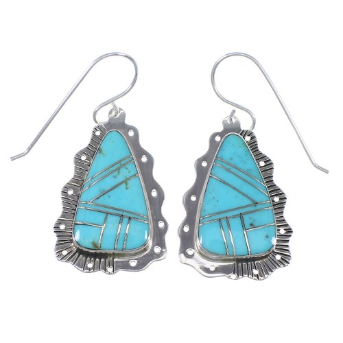 Southwest Sterling Silver And Turquoise Hook Dangle Earrings YX69724