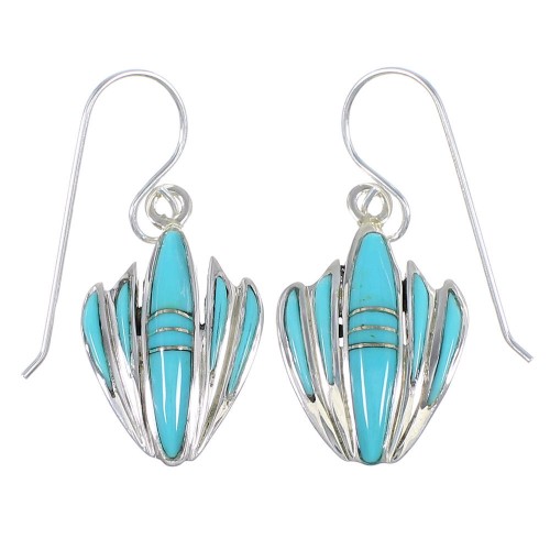 Southwest Turquoise And Authentic Sterling Silver Hook Dangle Earrings YX69747