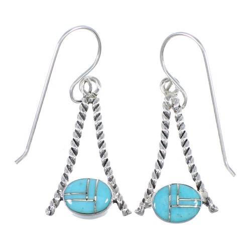 Genuine Sterling Silver And Turquoise Southwest Hook Dangle Earrings YX69772