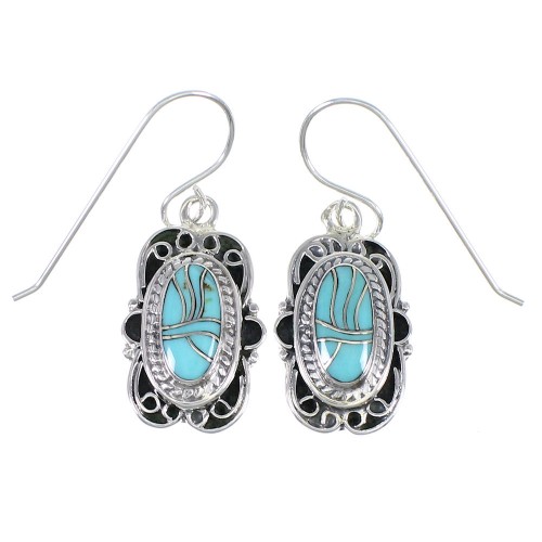 Authentic Sterling Silver And Turquoise Southwest Hook Dangle Earrings YX69781