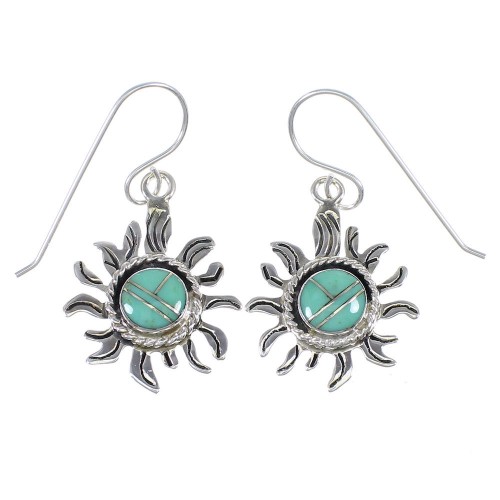 Southwest Silver Turquoise Sun Hook Dangle Earrings YX78954