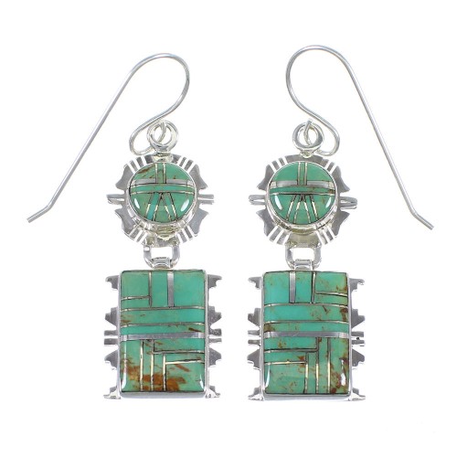 Genuine Sterling Silver And Turquoise Hook Dangle Earrings YX79027