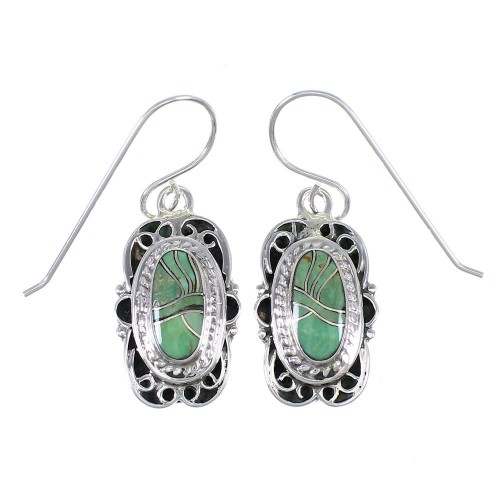 Southwestern Turquoise And Genuine Sterling Silver Hook Dangle Earrings YX79097