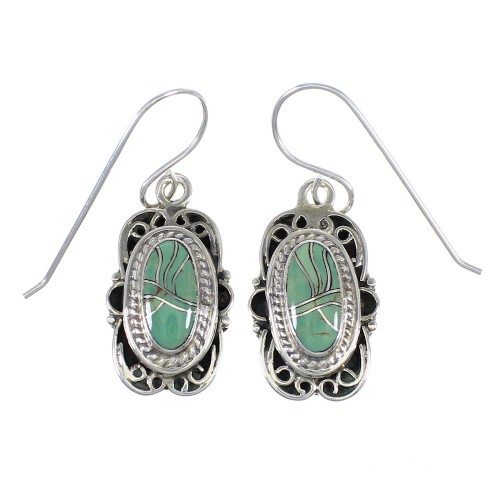 Southwestern Turquoise And Authentic Sterling Silver Hook Dangle Earrings YX79102