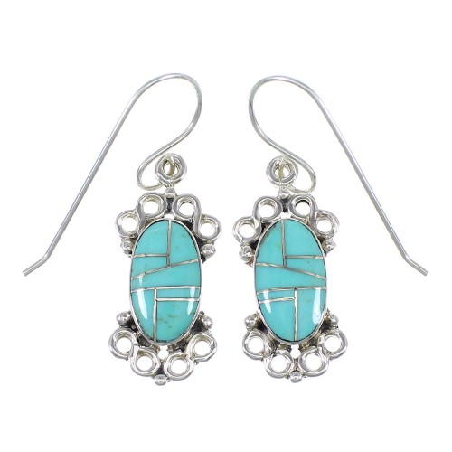 Turquoise Inlay Sterling Silver Hook Dangle Earrings YX79122