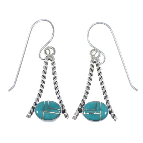 Turquoise Inlay And Sterling Silver Hook Dangle Earrings YX79131