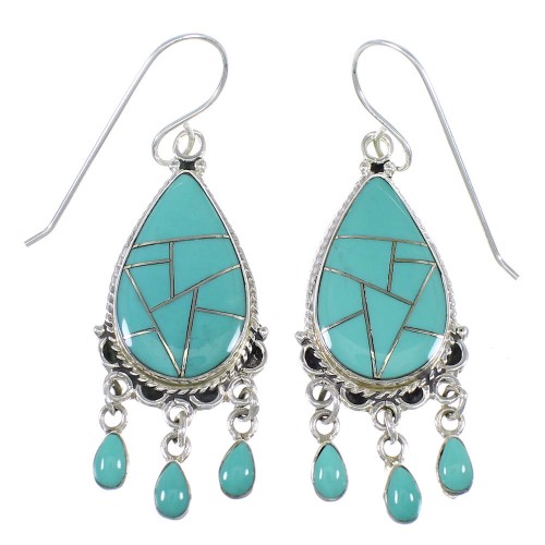 Silver And Turquoise Inlay Hook Dangle Earrings YX79165