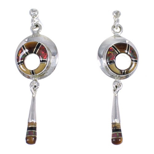 Multicolor Sterling Silver Southwest Post Dangle Earrings WX71599