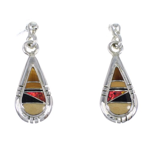 Southwest Sterling Silver Multicolor Tear Drop Post Dangle Earrings WX71642