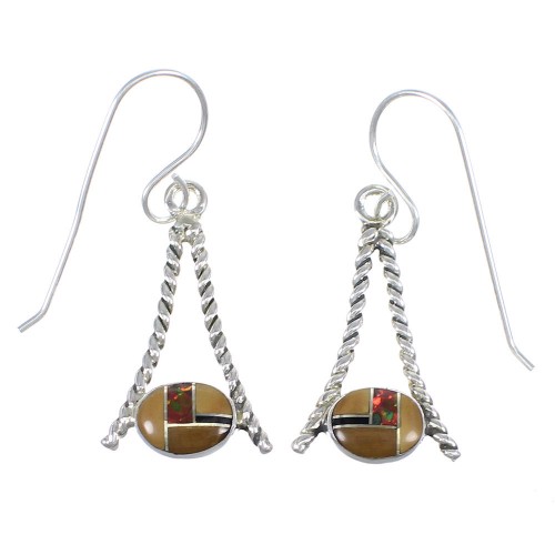 Multicolor Sterling Silver Southwest Hook Dangle Earrings WX71651