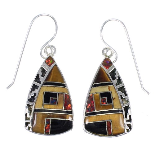 Southwest Multicolor Genuine Sterling Silver Hook Dangle Earrings WX71683