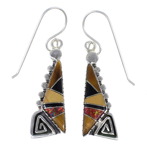 Multicolor Sterling Silver Southwest Water Wave Hook Dangle Earrings WX71693