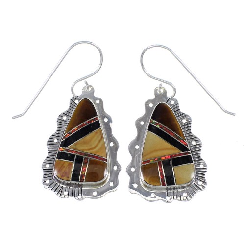 Multicolor Inlay And Genuine Sterling Silver Hook Dangle Earrings WX71700