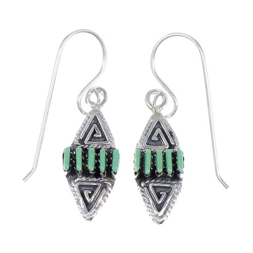 Southwest Authentic Sterling Silver Turquoise Needlepoint Water Wave Hook Dangle Earrings QX69779