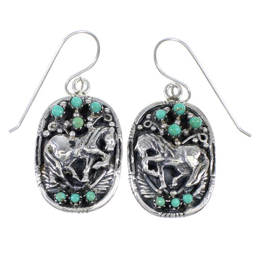 Authentic Sterling Silver Southwest Turquoise Horse Hook Dangle Earrings QX70262