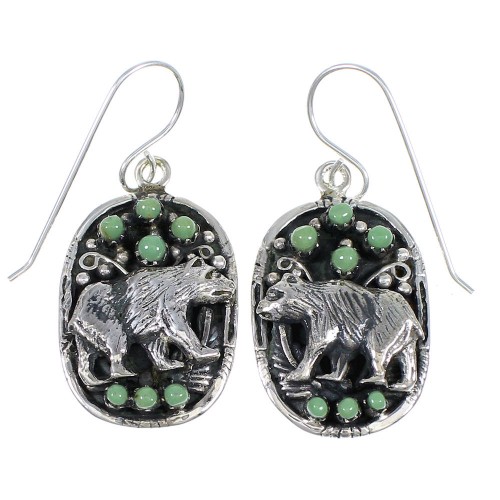 Authentic Sterling Silver Southwestern Turquoise Bear Hook Dangle Earrings QX70273