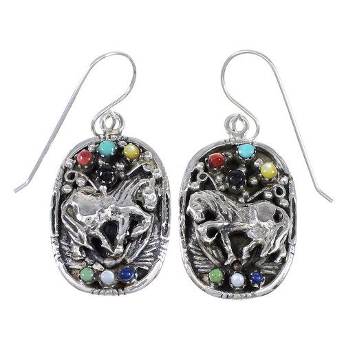 Silver Multicolor Southwest Horse Hook Dangle Earrings YX71080