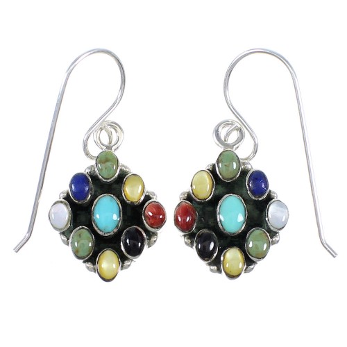 Silver Multicolor Southwestern Hook Dangle Earrings YX71087