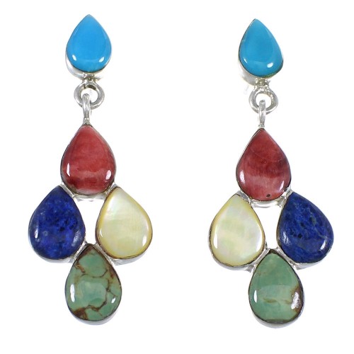 Southwestern Silver Multicolor Post Dangle Earrings YX71115