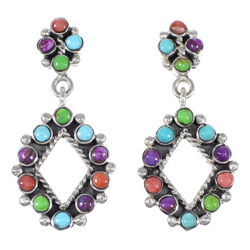 Multicolor Sterling Silver Southwest Post Dangle Earrings YX71124