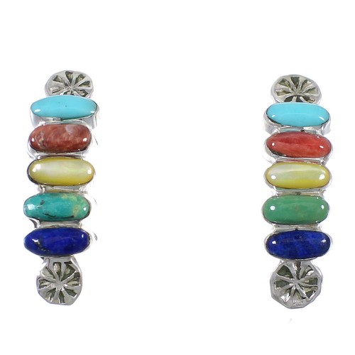 Sterling Silver Multicolor Southwest Post Hoop Earrings YX71128