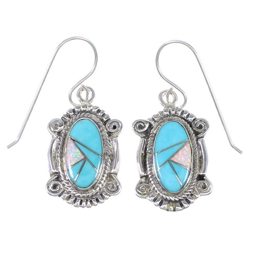 Southwest Authentic Sterling Silver Turquoise Opal Hook Dangle Earrings QX72214