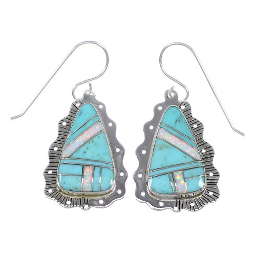 Southwestern Authentic Sterling Silver Turquoise Opal Hook Dangle Earrings QX72215