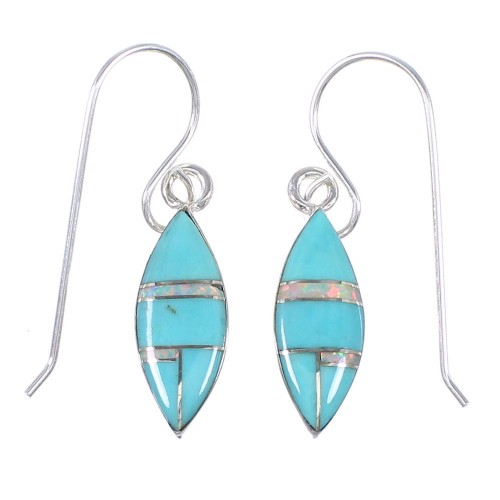 Turquoise Opal Southwest Sterling Silver Hook Dangle Earrings QX72320