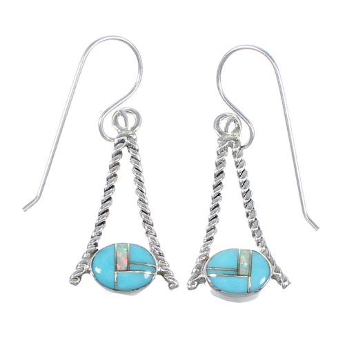 Turquoise Opal Southwestern Sterling Silver Hook Dangle Earrings QX72324