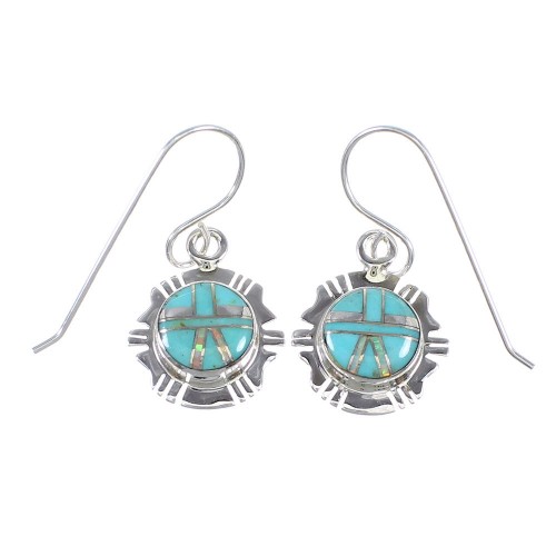 Turquoise Opal Authentic Sterling Silver Southwest Hook Dangle Earrings QX72348