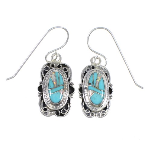 Southwest Turquoise Opal Sterling Silver Hook Dangle Earrings QX72408