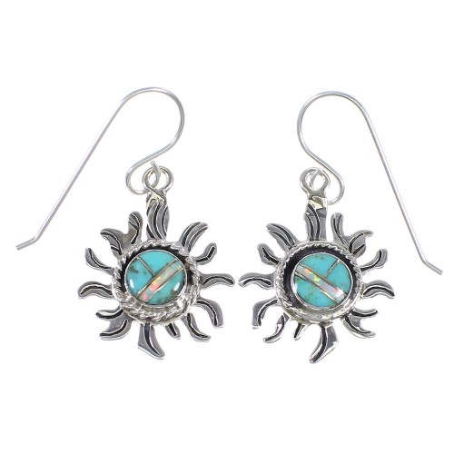 Turquoise Opal Sterling Silver Southwest Sun Hook Dangle Earrings QX72424