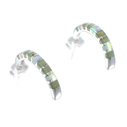 Turquoise Opal Sterling Silver Southwest Post Hoop Earrings QX81772